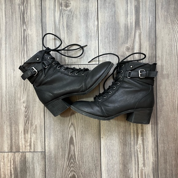 Brash Shoes Brash Womens Black Boots Black Lace Up Combat Boots Wside Zippers Size 85 Poshmark